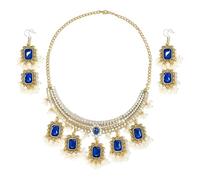 IMINI Juego de gargantilla y aretes colgantes de gancho de gota con perlas rectangulares indias vintage de circonita cúbica, tono dorado antiguo, joyería étnica de Bollywood para mujer, Medium, Metal