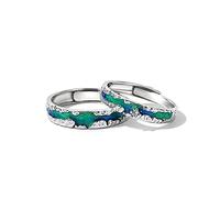 IMINI Nothern Light Aurora Polaris - Anillos de pareja de plata de ley 925 con cielo estrellado a juego, anillos de compromiso, anillos de boda, anillo abierto ajustable