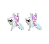 IMINI Pendientes de tuerca de acero inoxidable y esmalte colorido de 20 g, diseño de colibrí, para cartílago y tragus, joyería hipoalergénica para mujeres y hombres, hipoalergénicos, Pequeño, Acero