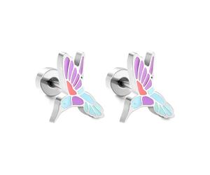 IMINI Pendientes de tuerca de acero inoxidable y esmalte colorido de 20 g, diseño de colibrí, para cartílago y tragus, joyería hipoalergénica para mujeres y hombres, hipoalergénicos