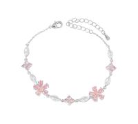IMINI Pulsera de flor de cerezo de cristal rosa para mujeres y niñas, cadena floral chapada en oro y plata con pétalos de circonita, joyería ajustable de Sakura, regalo delicado para ella, Medium