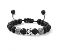 IMINI Pulsera de fútbol para hombre, ojo de tigre y cordón de cuentas de piedra negra mate, cordón deslizante ajustable de 16 + 10 cm, regalo de joyería deportiva de fútbol para compañeros de equipo y
