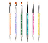 iminoo 6 pinceles para uñas, cepillo de doble punta para uñas con punta punteadora, herramientas de dibujo, pincel de doble punta para manualidades (estilo A)