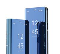 IMIRST Funda con tapa para OPPO Reno8 Pro / Reno8 Pro+ - Espejo Clear View Flip Bookstyle Protector Shell con función atril Funda para teléfono Reno 8 Pro/Reno 8 Pro Plus. Espejo abatible: azul