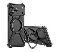 IMIRST Funda Titanio para iPhone 17 Pro MAX, Ultrafina Metálicos Sin Fronteras [contra Caídas Grado Militar] Soporte Magnético Giratorio [Compatible con MagSafe] para iPhone 17 Pro MAX, THJ Negro