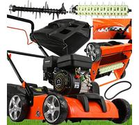 IMJ-Global Aireador 3 en 1 escarificador 5 CV de explosión 196 cc 3,8 kW Motor 4 tiempos gasolina para césped | 2 rodillos intercambiables | 8 niveles de ajuste en altura | cesta incluida