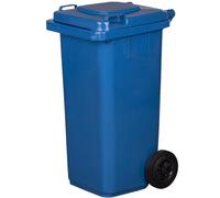 IMJ-Global - Cubo de Basura Alto Grande 120 Litros PN-EN 840 con Ruedas y Sistema de Enganche Mecánico de Recogida, Cubos de Basura de Reciclaje Contenedor Basurero en Plástico (Azul)