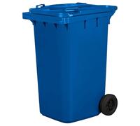IMJ-Global - Cubo de Basura Alto Grande 240 Litros PN-EN 840 con Ruedas y Sistema de Enganche Mecánico de Recogida, Cubos de Basura de Reciclaje Contenedor Basurero en Plástico (Azul)