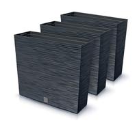 IMJ-Global Furu Case Lot de 3 macetas rectangulares de plástico, 58 x 18 x 49,8 cm, para interior/exterior, negro, 44 litros, diseño moderno
