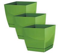 IMJ-Global Juego de 3 macetas para Plantas cuadradas Coubi Square de plástico, 13,5 x 13,5 x 12,4 cm, para Interior y Exterior, Color Verde, Volumen 1,5 litros, diseño Moderno