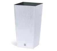 IMJ-Global Macetero para plantas flores DRTS H42,1 Simil ratán de interior exterior cuadrado alto blanco 16,3 litros 22,5 x 22,5 x 42,1 cm diseño moderno de plástico para balcón