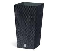 IMJ-Global Macetero para plantas flores DRTS H50 Simil ratán de interior exterior cuadrado alto negro 26,6 litros 26,5 x 26,5 x 50 cm diseño moderno de plástico para balcón