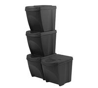 IMJ-Global Set de 4 Contenedores Basura Reciclaje 4 Compartimentos Apilables Reciclables Antracita ECO Cubo de Basura para Interior Casa de Cocina