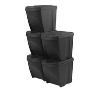 IMJ-Global Set de 5 cubos de basura apilables reciclables reciclaje Antracita ECO cubo de basura para interior casa de cocina