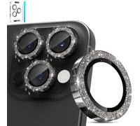 imluckies Glitter Protector de Lente de Cámara para iPhone 16 Pro - iPhone 16 Pro Max, AR+AF Cristal Templado, Metal Anillo Individual 9H Anti-Rayaduras, Accesorios de Cámara HD - Bling Negro