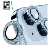 imluckies Protector Lentes de Cámara para iPhone 15 / iPhone 15 Plus, Anti-Rayaduras HD Vidrio Templado con Borde de Aleación de Aluminio, No Afecta a Toma de Fotos, Glitter Azul
