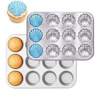 immer Molde para Horno de Acero Inoxidable Bandeja Muffins Clásica y Conchas, sin Revestimiento sin PFAS 18/8 Apto para Lavavajillas (Muffins Clásicos+Conchas)