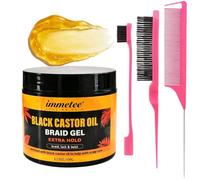 immetee Gel para Trenzas con Aceite de Ricino Negro, Fijación Extra Fuerte para Trenzas, Rastas y Twist, Control de Orillas Hidratante, Anticrespo (Black Castor Oil Braid Gel)