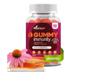 Immunity con equinácea y propóleo, 60 gominolas, Soria Natural | Vitaminas C, D y B6 - Zinc - Defensas - Niños y adultos - Sabor frambuesa - Sistema inmunitario
