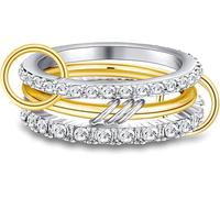 IMMUNOTRAX Anillos Apilables Chapados en Oro de 14K para Mujer - Juego de 3 Anillos de Zirconia Cúbica Entrelazados, Anillo de Zirconia, Juego de 3 Anillos Multieslabón para (Tallas 7-10) (Gold,9)