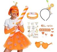 ImnBest - Conjunto de disfraz para mujer, ideal para carnaval, falda de tul, guantes naranja, diadema, gafas de sol, collar, pendientes y tatuajes efímeros. Perfecto po