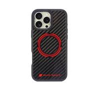 iMOBO Diseño para iPhone 16/16 Pro/16 Pro Max Audi Sport, licencia oficial RSQ D5 Geunie, funda trasera de fibra de carbono (compatible con MagSafe) (16 Pro Max 6.9 pulgadas), color negro