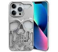 Imogacla 2023 Funda de teléfono de calavera chapada de lujo - para iPhone 12 Pro funda suave hueca de metal cubierta de teléfono tallado con personalidad
