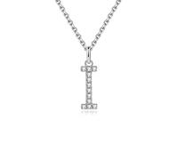 IMOLOVE Collar con colgante de moissanita para mujer, collares con inicial, plata de ley, collar con letra para mujer, en oro blanco de 18 quilates, Plata, Moissanita