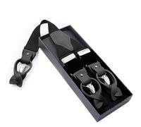 IMOSEI Tirantes Bandolera De 6 Botones para Hombre Adulto con Hebilla De Doble Uso Correa Negra Cuero Negro De Doble Uso - Negro