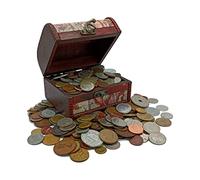 IMPACTO COLECCIONABLES | 1 kg de Monedas del Mundo Auténticas en Cofre de Madera - Gran Variedad de Monedas Antiguas para Ampliar tu Colección - Incluye Certificado de Autenticidad