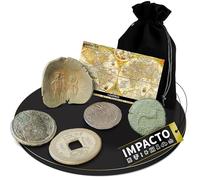 IMPACTO COLECCIONABLES | 5 Monedas Antiguas Auténticas de Grandes Imperios - Griego, Romano, Bizantino, Otomano y Chino (Dinastía Qing) - con Bolsa de Terciopelo y Certificado de Autenticidad