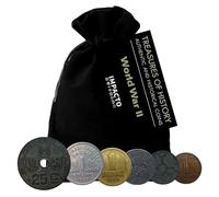 IMPACTO COLECCIONABLES | 6 Monedas Auténticas de la Segunda Guerra Mundial - Utilizadas por los Alemanes en Territorios Ocupados | Lote Histórico en Bolsa de Terciopelo con Certificado de Autenticidad