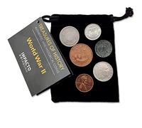 IMPACTO COLECCIONABLES | Aliados y Eje Colección de 6 Monedas Auténticas de la Segunda Guerra Mundial - Lote Históricos Original en Bolsa de Terciopelo con Certificado de Autenticidad