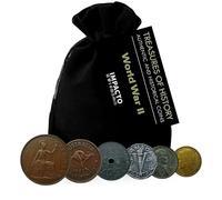 IMPACTO COLECCIONABLES | Día D, Desembarco de Normandía Colección de 6 Monedas Auténticas de la Segunda Guerra Mundial - Lote Histórico Original en Bolsa de Terciopelo con Certificado de Autenticidad.