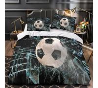 Impacto del balón de fútbol Funda de Edredón 3 Piezas Suave Diseño 3D Cremallera Oculta con Fundas de Almohada Antibacteriana Estilo dinámico deportivo Funda Edredon for jóvenes Single（135x200cm）