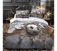 Impacto del balón de fútbol Funda de Edredón Cremallera Oculta Microfibra Suave 3 Piezas Diseño 3D con Fundas de Almohada Lavables Estilo de arte moderno Funda Edredon for familia Single（140x200cm）