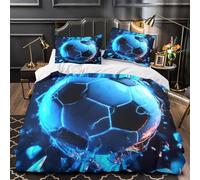 Impacto del balón de fútbol Funda de Edredón Estampado 3D 3 Piezas Suave Cremallera Oculta con Fundas de Almohada Suave Estilo de arte digital Funda Edredon for niños y niñas Single（140x200cm）