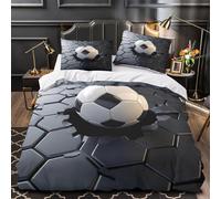 Impacto del balón de fútbol Funda de Edredón Impresión 3D 3 Piezas Suave Cremallera Oculta con Fundas de Almohada Antialérgica estilo de diseño deportivo Funda Edredon for jóvenes Single（140x200cm）