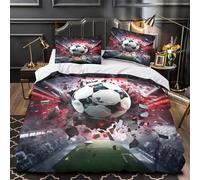 Impacto del balón de fútbol Funda de Edredón Juego de 3 Piezas Estampado 3D Cremallera Oculta incluye Fundas de Almohada Estilo de acción dinámica Funda Edredon for Ancianos Double（200x200cm）