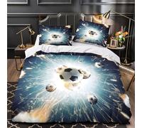 Impacto del balón de fútbol Funda de Edredón Microfibra Suave Diseño 3D 3 Piezas Cremallera Oculta con Fundas de Almohada Suave Estilo de arte moderno Funda Edredon for familia King（220x240cm）