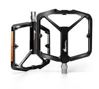 IMPALAPRO - Pedales Bicicleta de Aluminio CNC 9/16” con Plataforma Ancha, Clavos Extraíbles Antideslizantes y Reflectores de Alta Visibilidad - Pedales MTB Ultraligeros 355g (Negro)