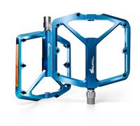 IMPALAPRO - Pedales Bicicleta de Aluminio CNC 9/16” con Plataforma Ancha, Clavos Extraíbles Antideslizantes y Reflectores de Alta Visibilidad - Pedales MTB Ultraligeros 355g (Azul Claro)