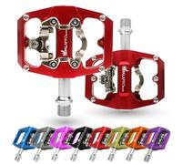 IMPALAPRO - Pedales Mixtos MTB Compatibles con Shimano SPD - Pedales MTB Mixtos de Doble Función Pedales Plataforma y Pedales SPD - 3 Rodamientos Sellados - 9/16 Pulgadas (Rojo)