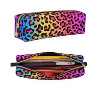 IMPCOKRU Estuche pequeño para lápices, estuche de estudio, estuche para llaves, leopardo de color arcoíris neón, estuche de almacenamiento de papelería para escuela, oficina, viajes