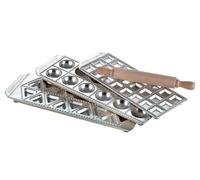 Imperia Raviolamp Tris Línea Clásica. Moldes para pasta fresca para 24 ravioles cuadrados, 12 redondos, 18 tortelli. Made in Italy. Accesorios para máquinas de pasta en aluminio. Rodillo incluido.
