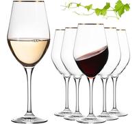 Imperial - Copas de vino con borde dorado, 300 ml, juego de 6 copas de vino universales de cristal cristalino