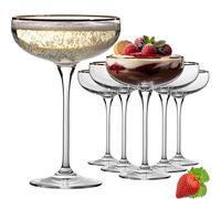 Imperial - Juego de 6 copas de champán con borde dorado - 270 ml - Copas de champán de cristal cristalino vintage