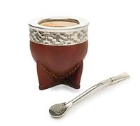 Imperial Premium - Grabado a Mano en Piel de Alpaca con Bombilla de Alpaca para Yerba Mate Calabaza, Lo Mejor del Mundo