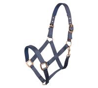 Imperial Riding Cabestro clásico Deportivo de Nailon Resistente, Acolchado Suave con Neopreno, Ajustable, con mosquetón y Accesorios de Lujo de Oro Rosa/Oro, cómodo Cabestro para Caballo, Azul Marino