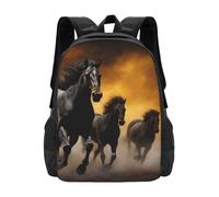 Impermeable Backpack Impresión De Caballos Negros Corriendo Tipo Casual Bolsas Multiusos Mochila De Viaje para Mujeres, Viajes, Trabajo, 42X32X14Cm